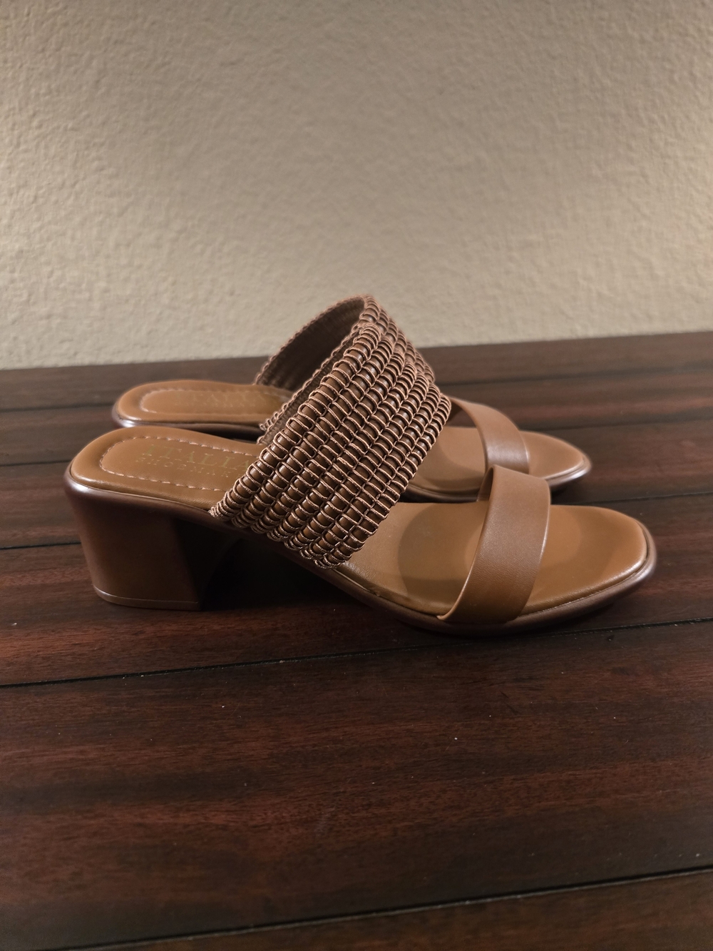 Italian Shoemakers Tan Woven Strap Block Heel Sandals